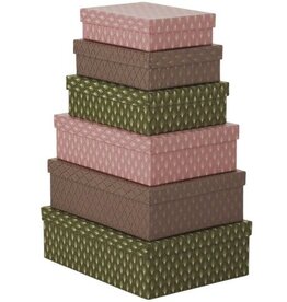 Bungalow Set van 6 rechthoekige opbergdozen met print