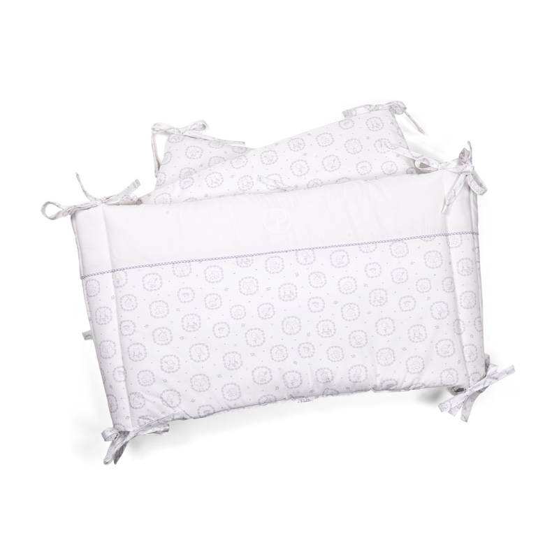 grey and white cot bumper