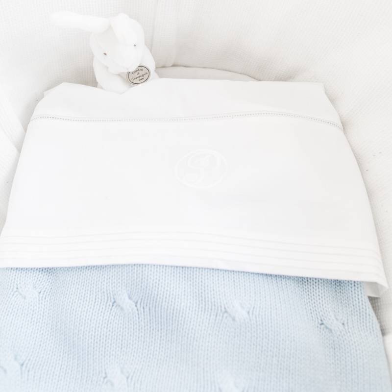 Knitted Baby Crib Blanked Chamonix lined with fleece 80x100cm Light Blue