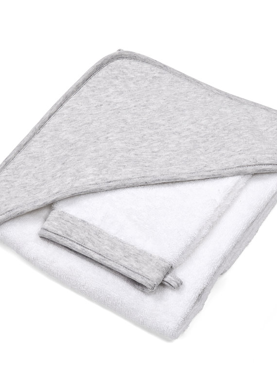 Hooded towel & washcloth Chevron Light Grey Melange