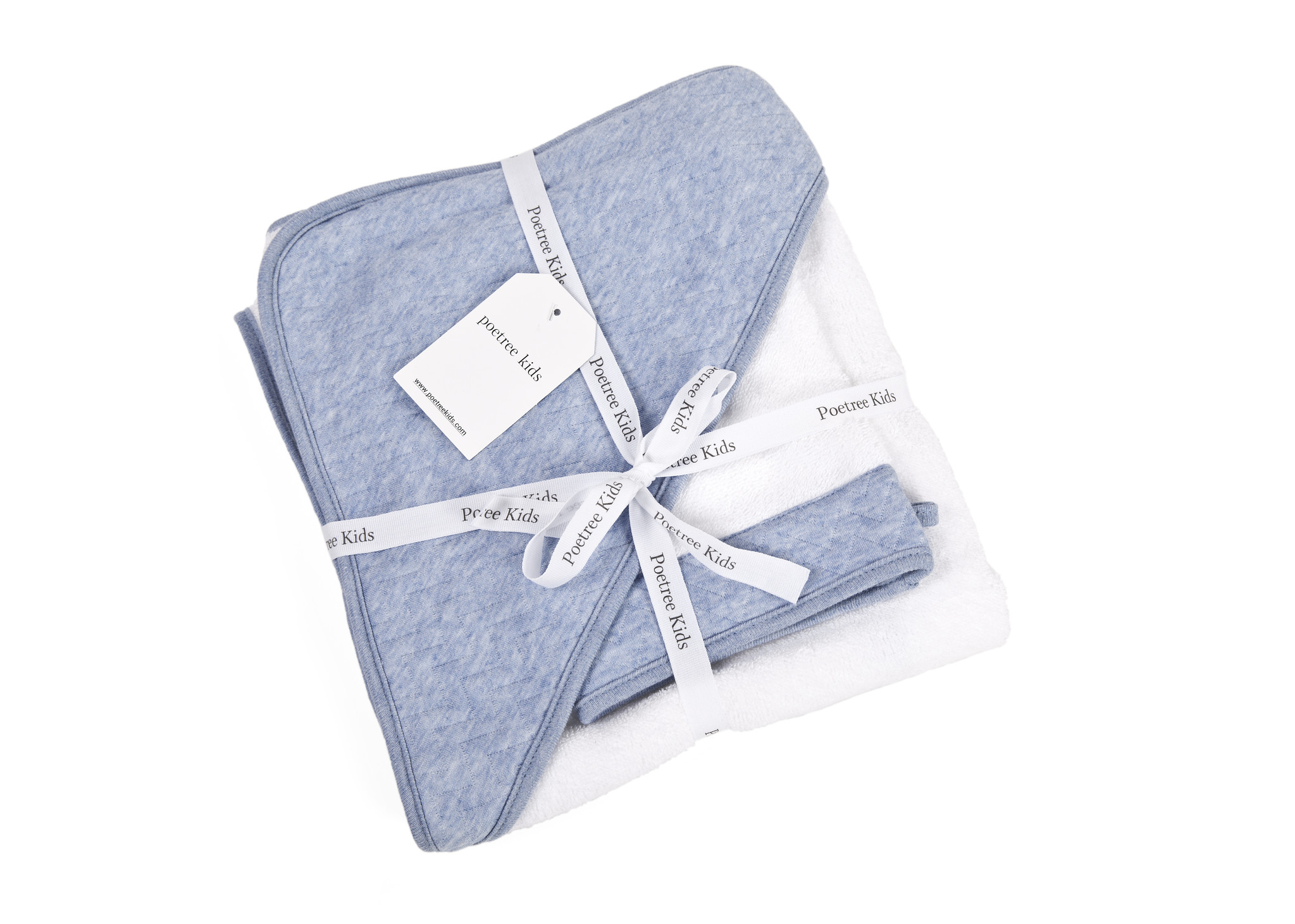 Cape de bain & gant de toilette Chevron Denim Blue