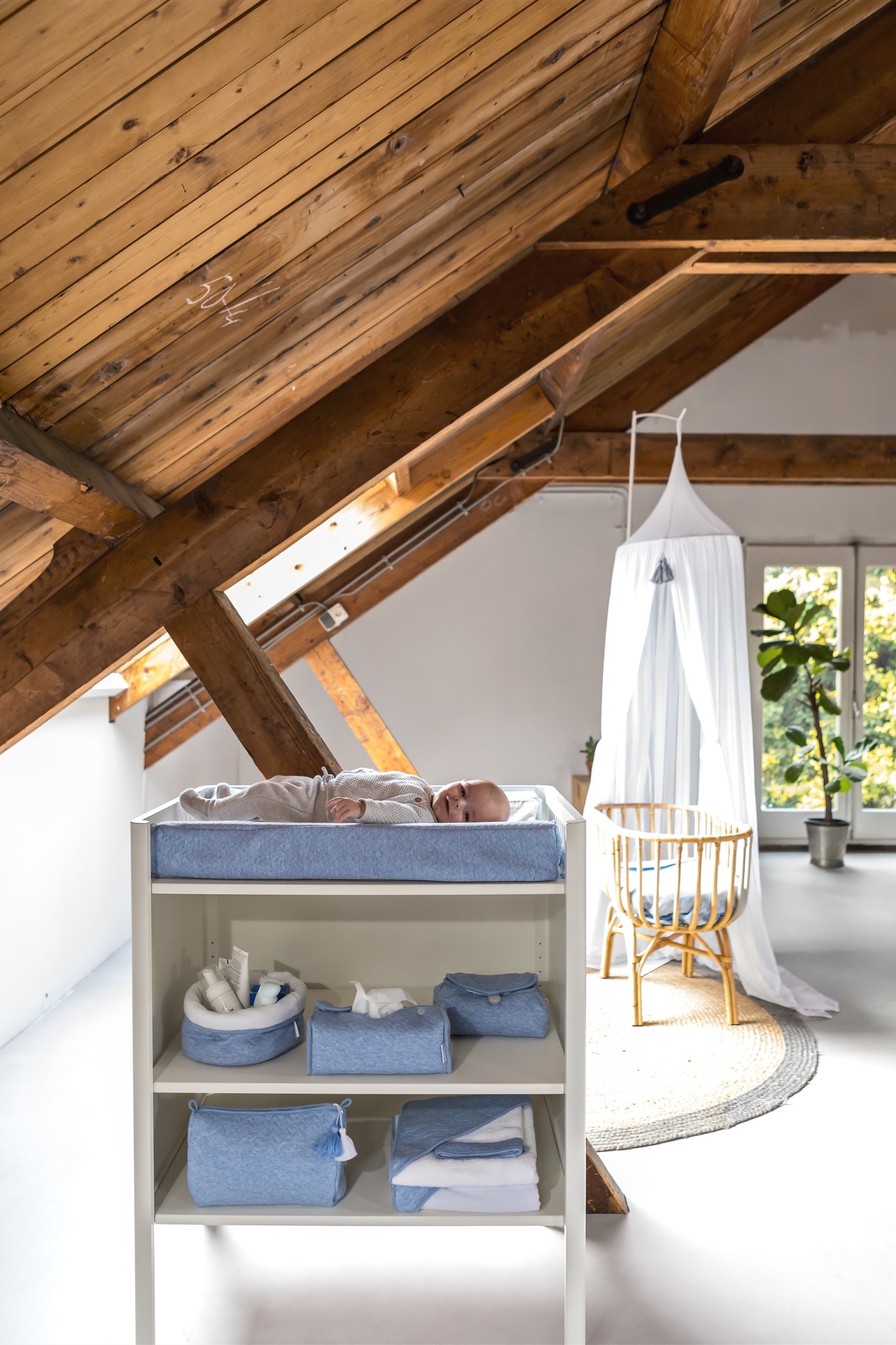 Housse boîte à mouchoirs Chevron Denim Blue