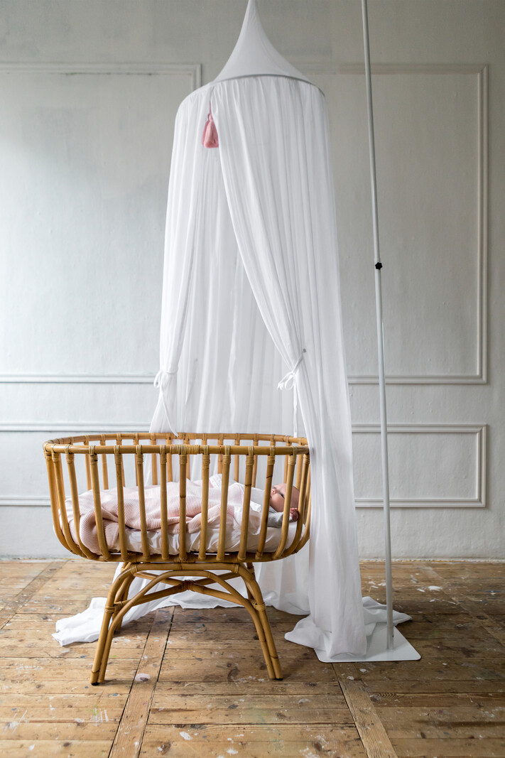 Canopy with pink tassels for crib/cot or playpen