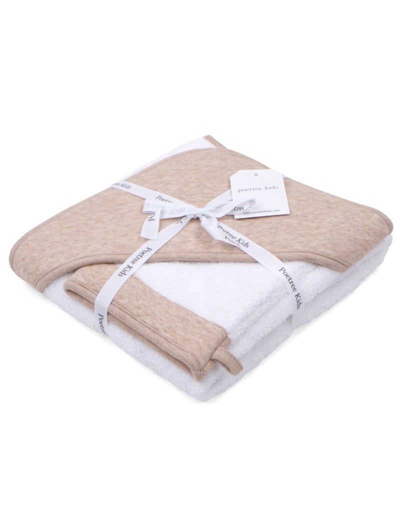 Hooded towel & washcloth Chevron Light Camel