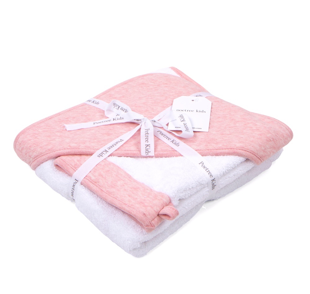 Hooded towel & washcloth Chevron Pink Melange
