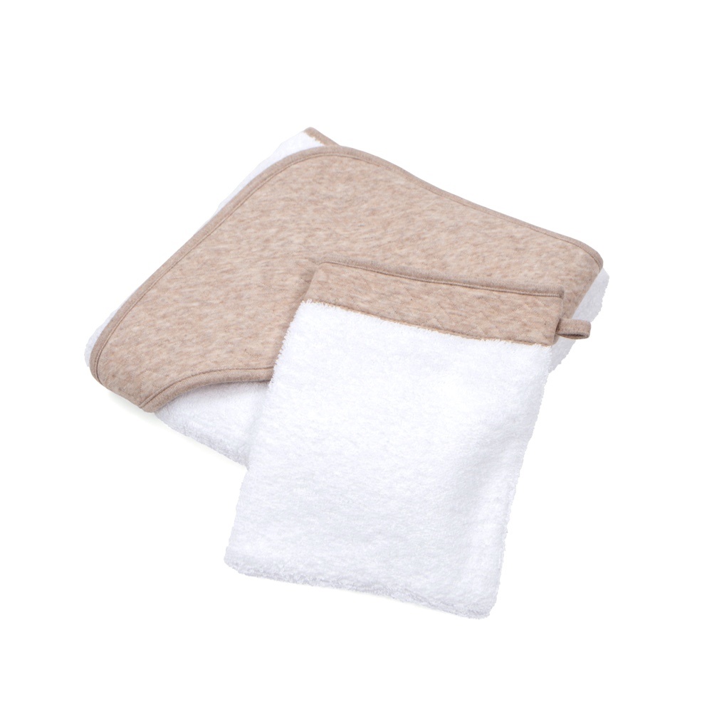 Cape de bain & gant de toilette Chevron Light Camel