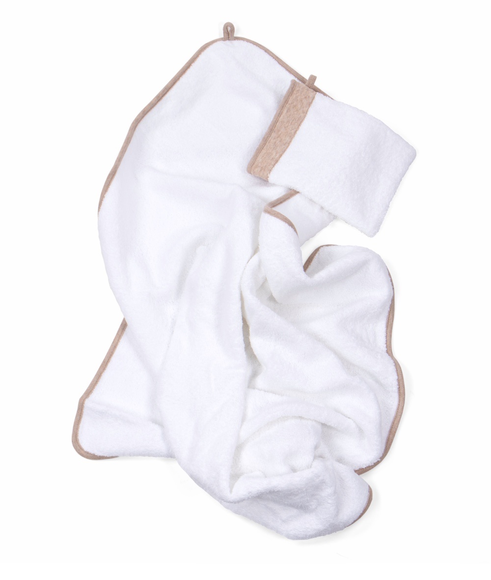 Cape de bain & gant de toilette Chevron Light Camel