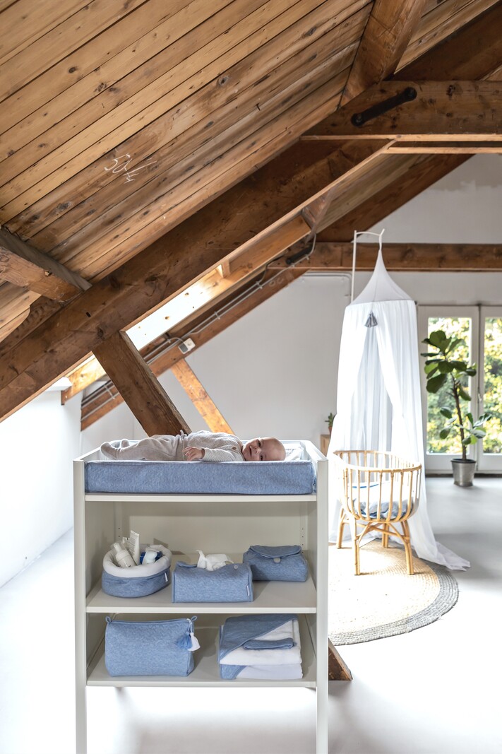 Housse matelas à langer Chevron Denim Blue