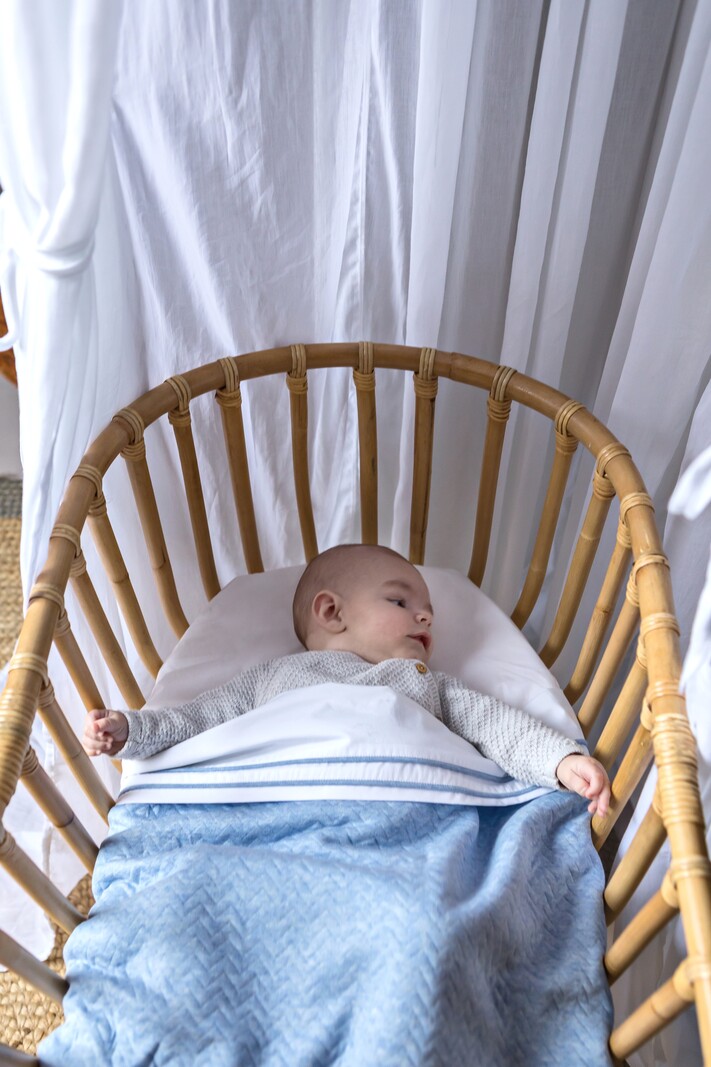 Crib blanket lined Chevron Denim Blue