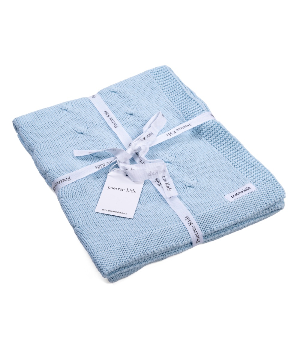 Marbella 100% Cotton Knitted Baby Crib Blanket  Light Blue