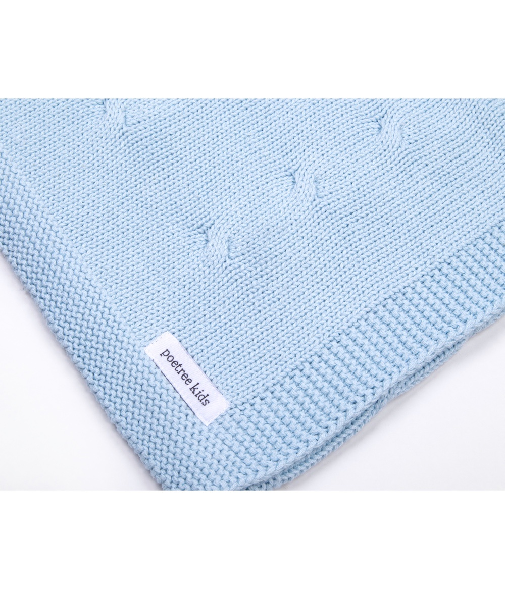 Marbella 100% Cotton Knitted Baby Crib Blanket  Light Blue