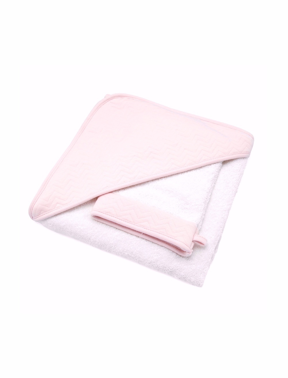 Hooded towel & washcloth Chevron Light Pink