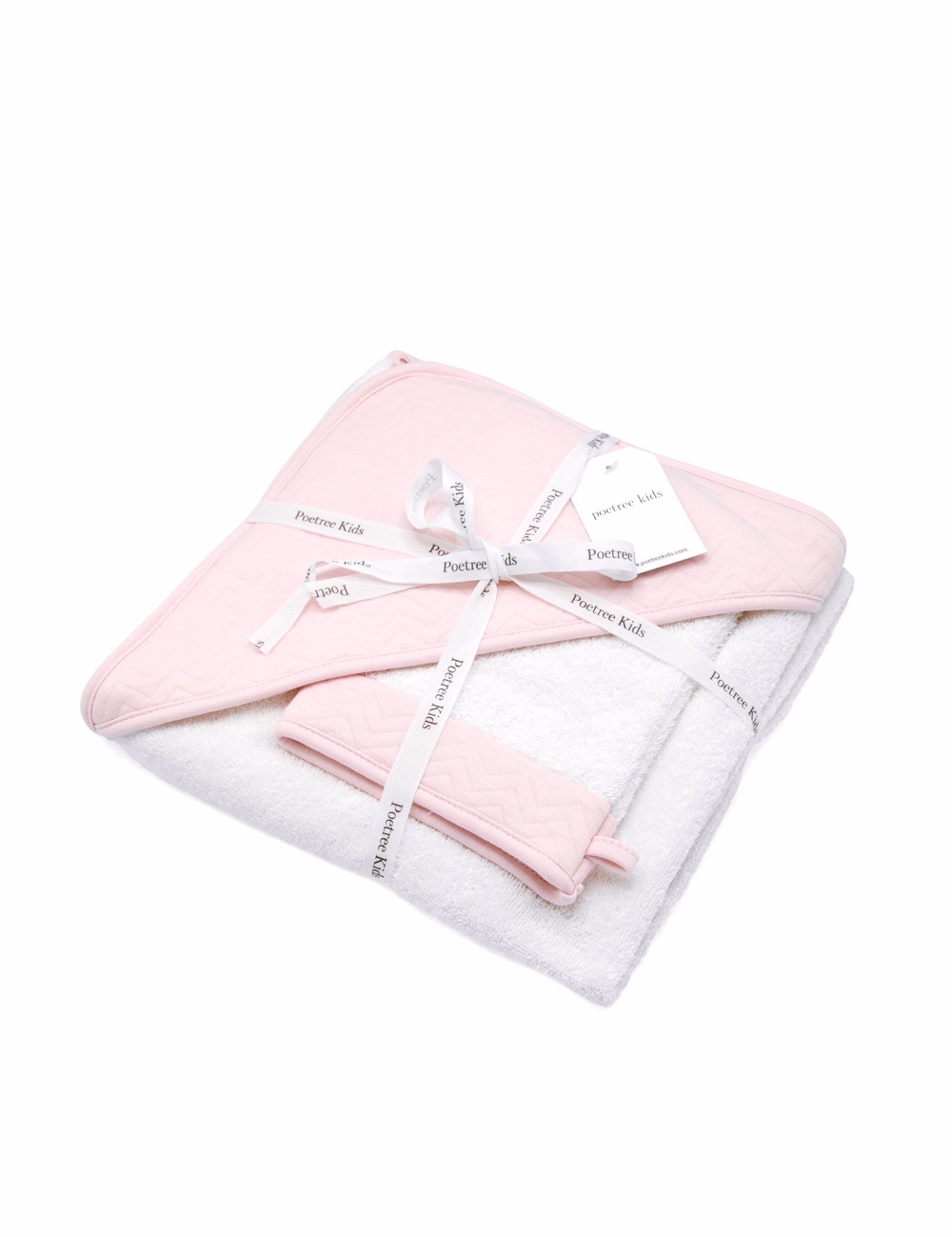 Hooded towel & washcloth Chevron Light Pink