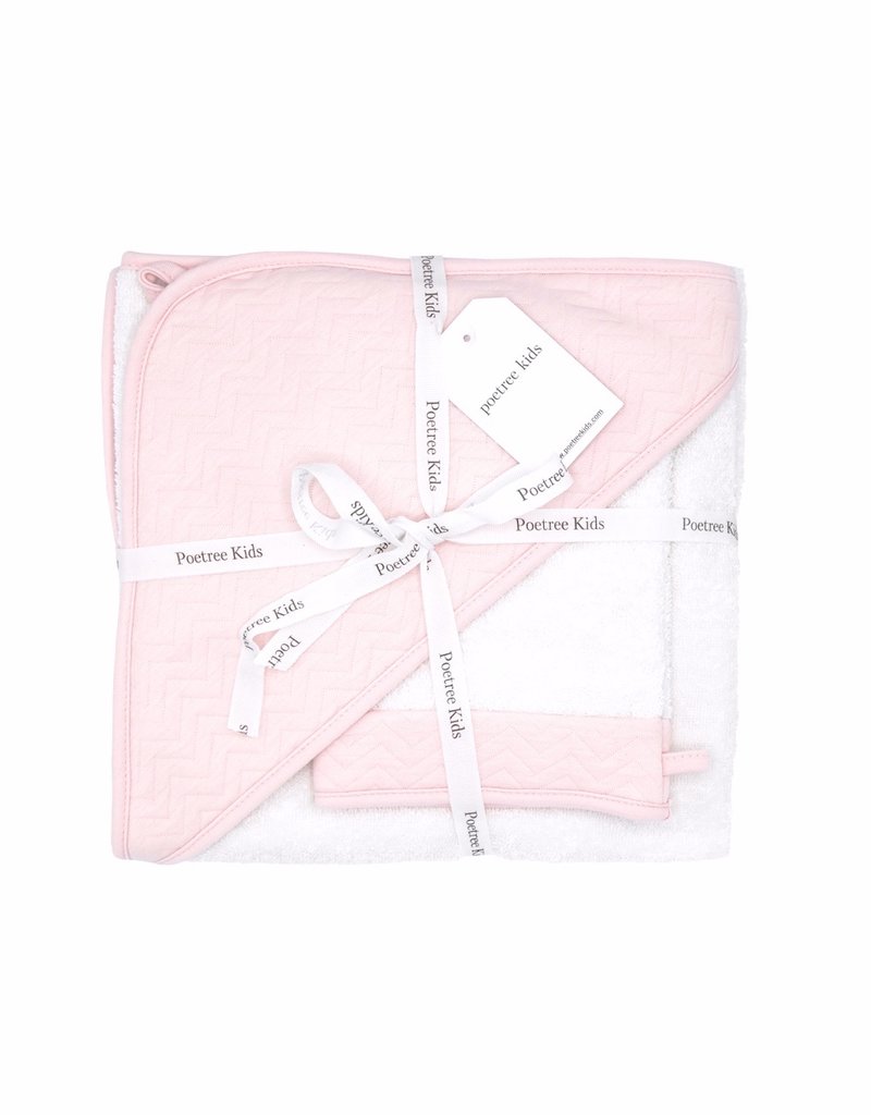 Hooded towel & washcloth Chevron Light Pink