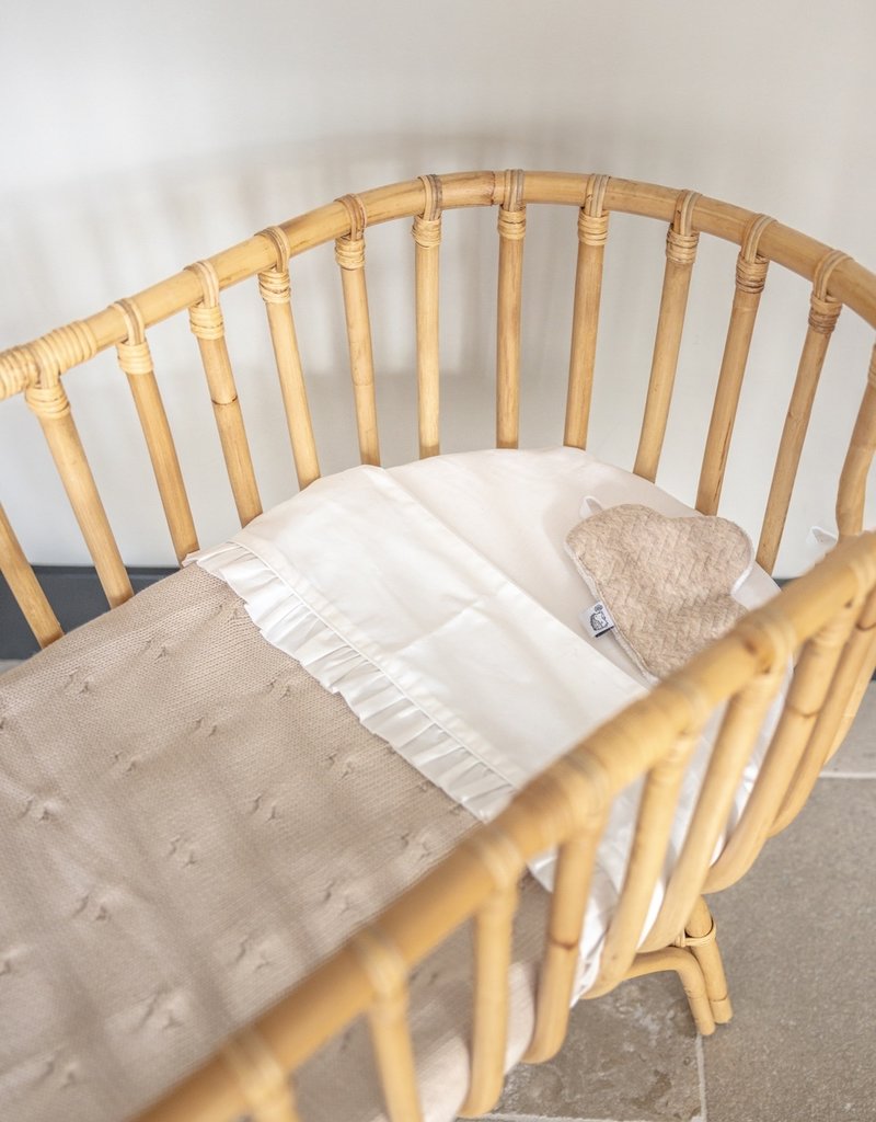 Knitted Baby Crib Blanket lined with fleece Light Camel