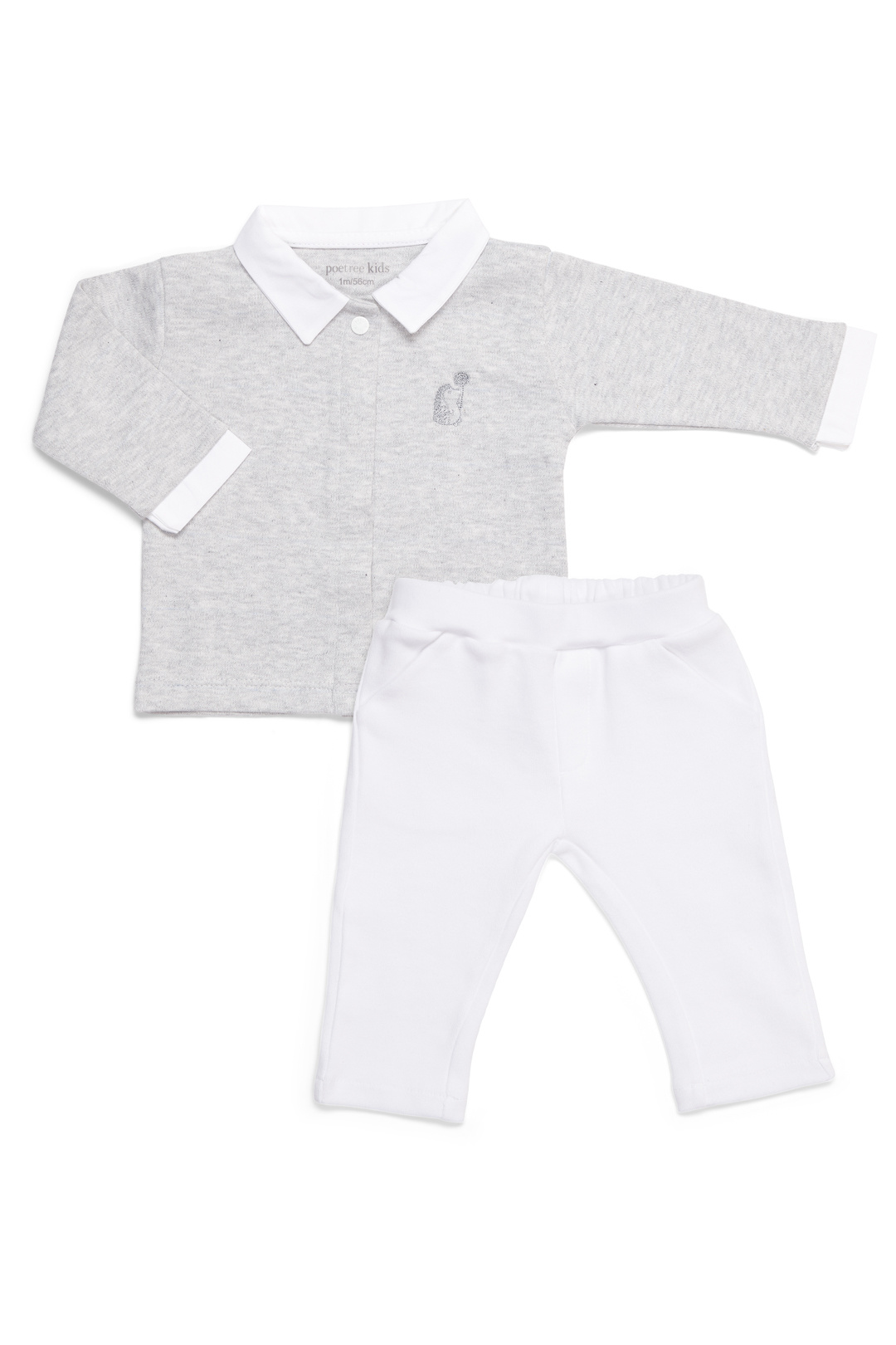 2 - Delige baby set grijs shirt wit broekje - Poetree Kids