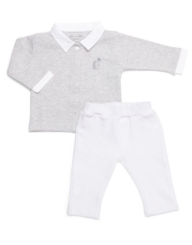 Ensemble bébé 2 pièces chemise  gris chiné avec pantalon blanc