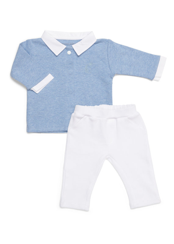 2 - Piece baby set denim blue shirt with white pants