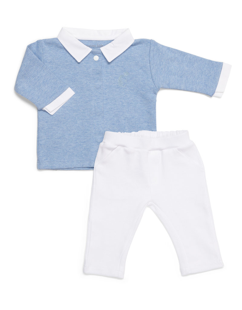 Ensemble bébé 2 pièces chemise bleu jean avec pantalon blanc