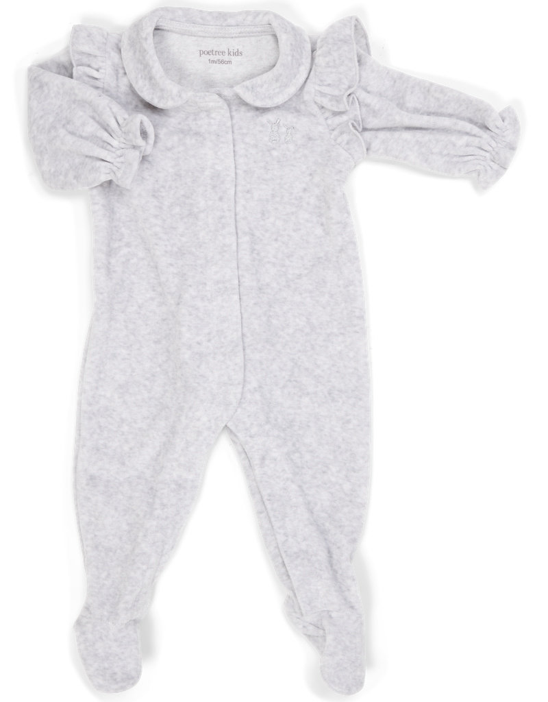 Velvet Baby suit with Ruffles Light Grey Melange