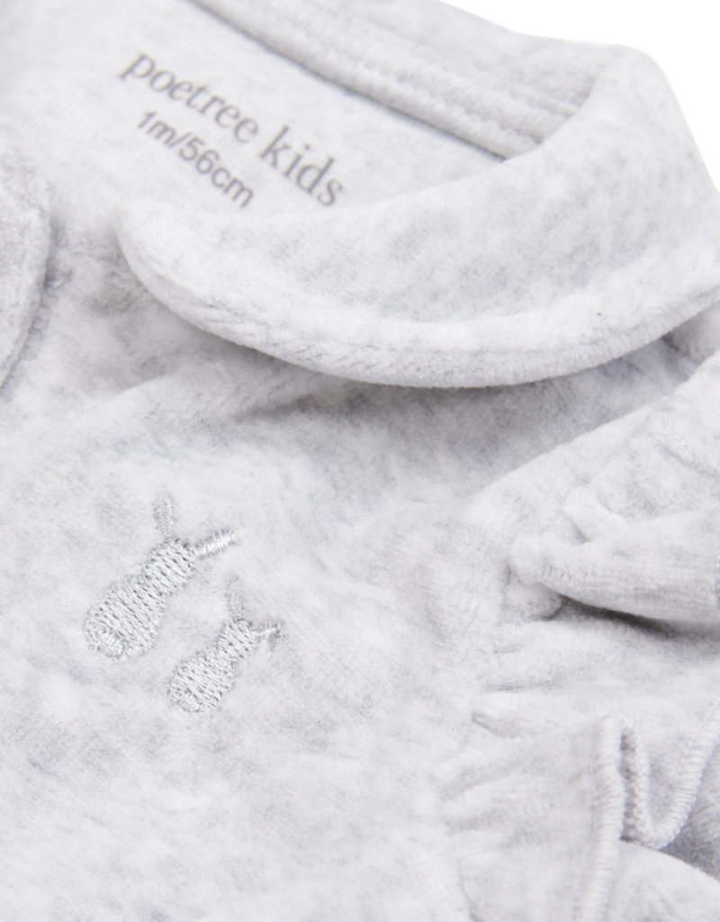 Velvet Baby suit with Ruffles Light Grey Melange