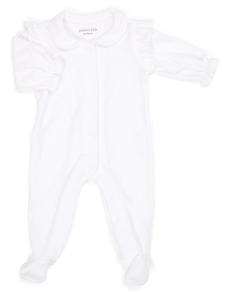 Velvet Baby suit with Ruffles White