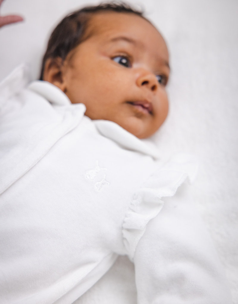 Velvet Baby suit with Ruffles White