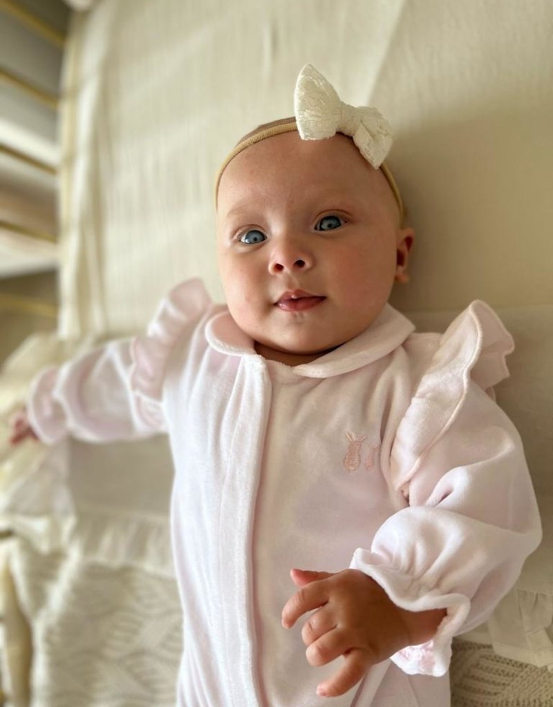 Velvet Baby suit with Ruffles Soft Pink
