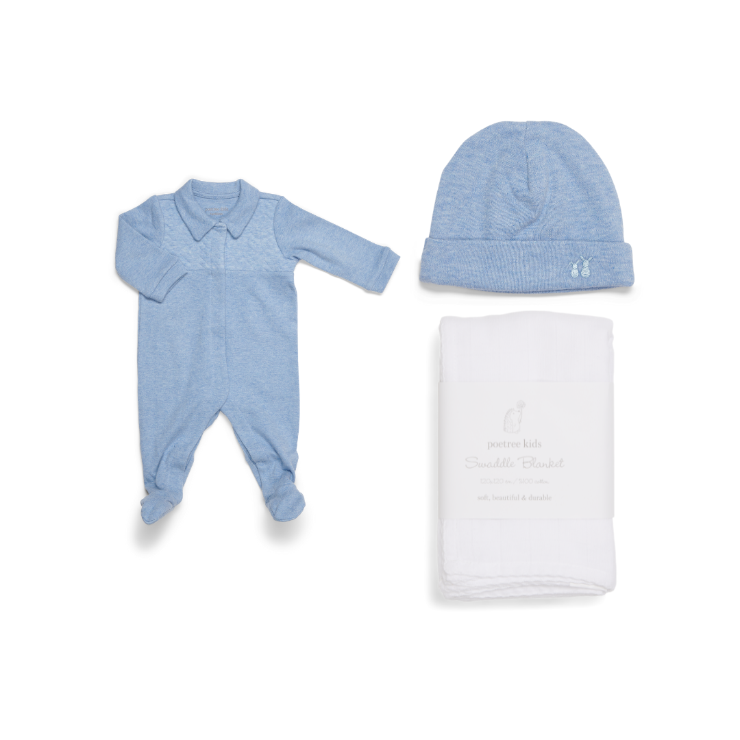 Gift set White Chevron Denim Blue