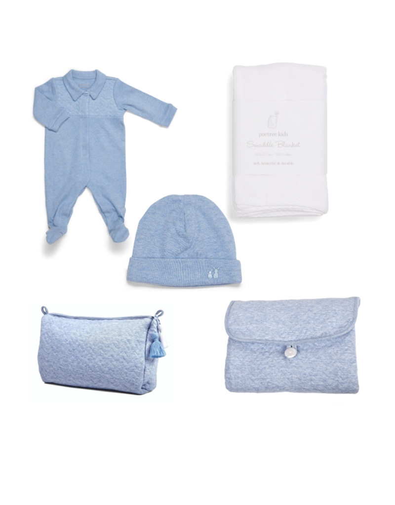 Ensemble-cadeau Chevron Denim Blue avec blanc