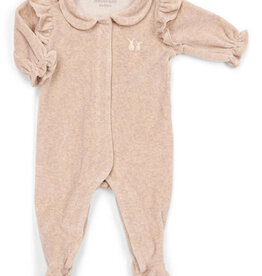 Velvet Baby suit with Ruffles Camel