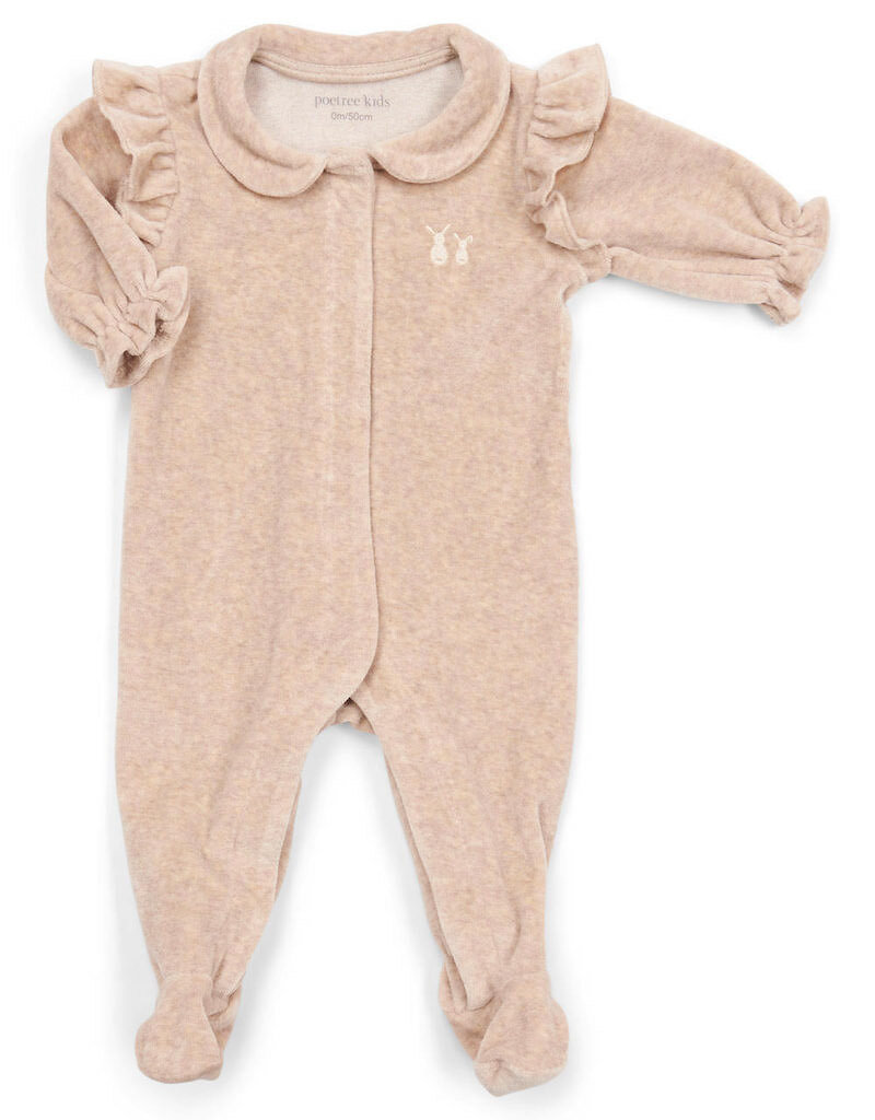 Velvet Baby suit with Ruffles Camel
