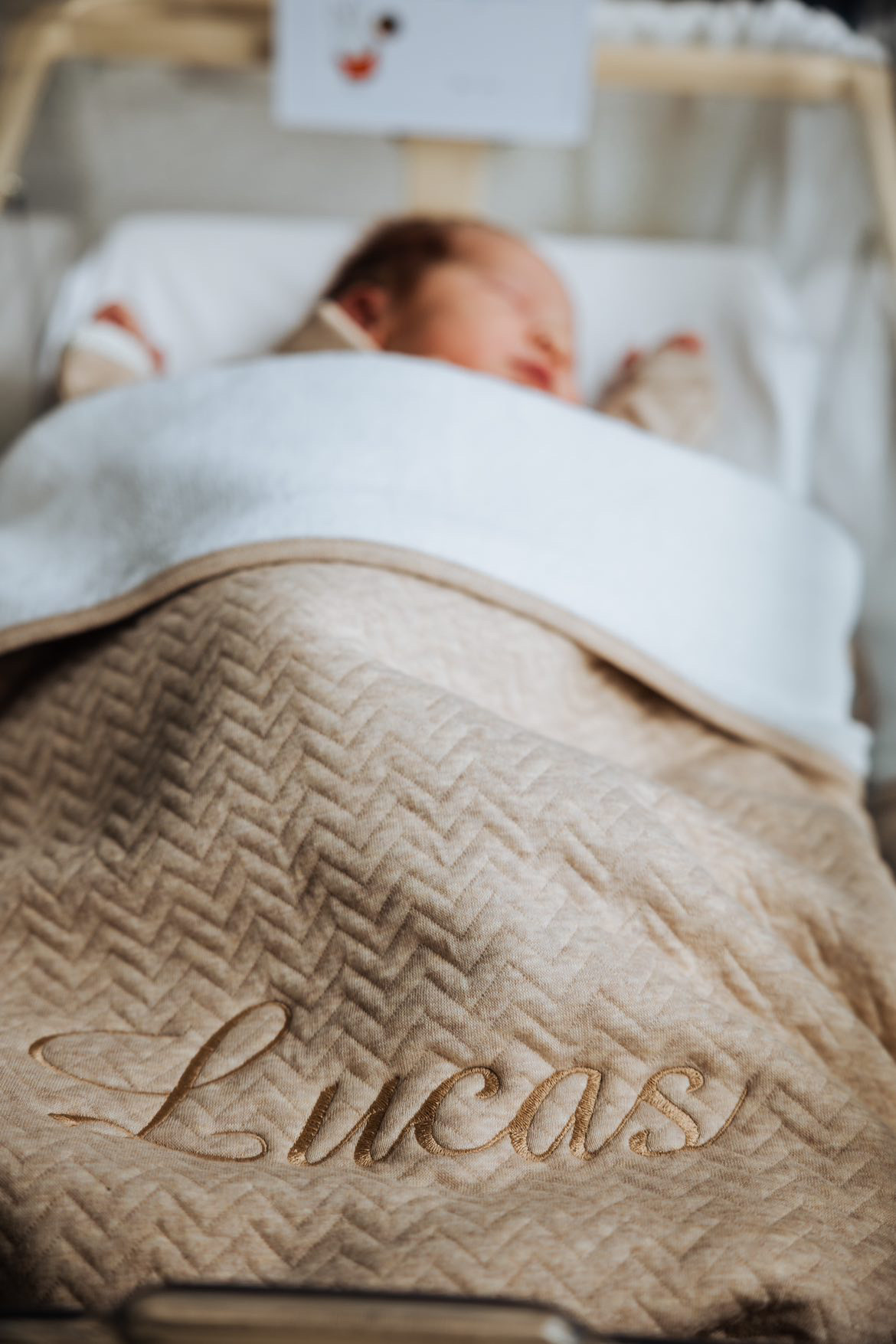 Crib blanket lined Chevron Light Camel