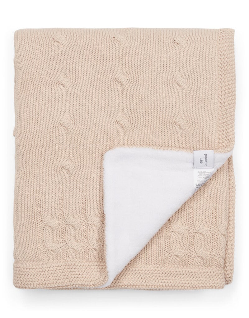 Knitted Baby Crib Blanket lined with fleece Light Camel