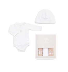 Geschenkset new born Wit met Camel details