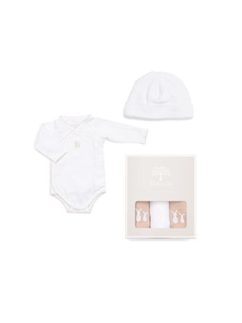 Geschenkset new born Wit met Camel details