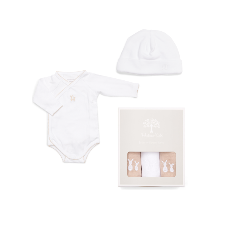 Coffret nouveau né Blanc détails Camel