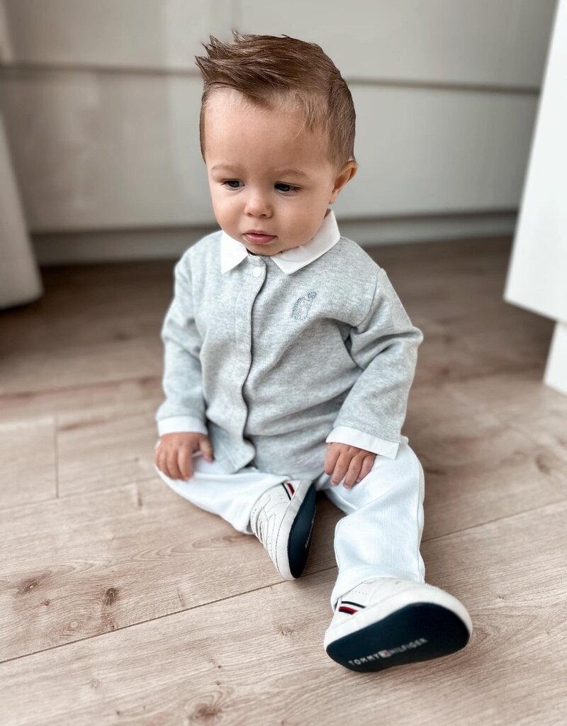 Ensemble bébé 2 pièces chemise  gris chiné avec pantalon blanc