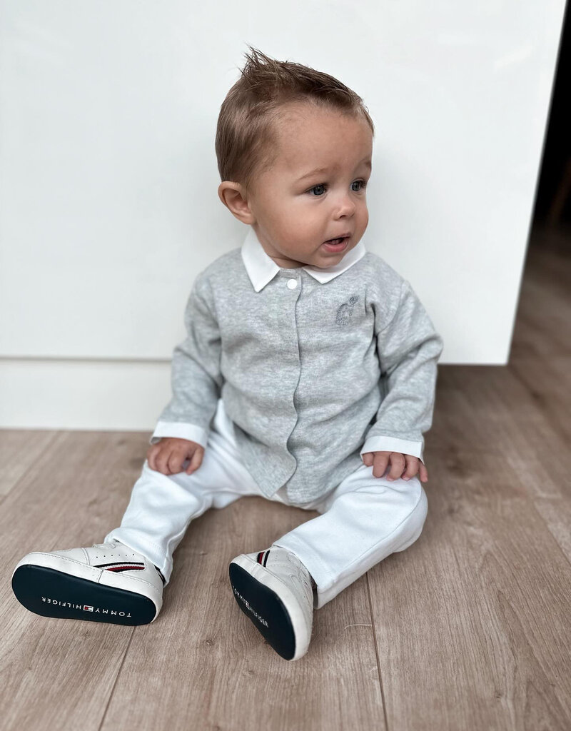 2 - Piece baby set grey melange shirt with white pants