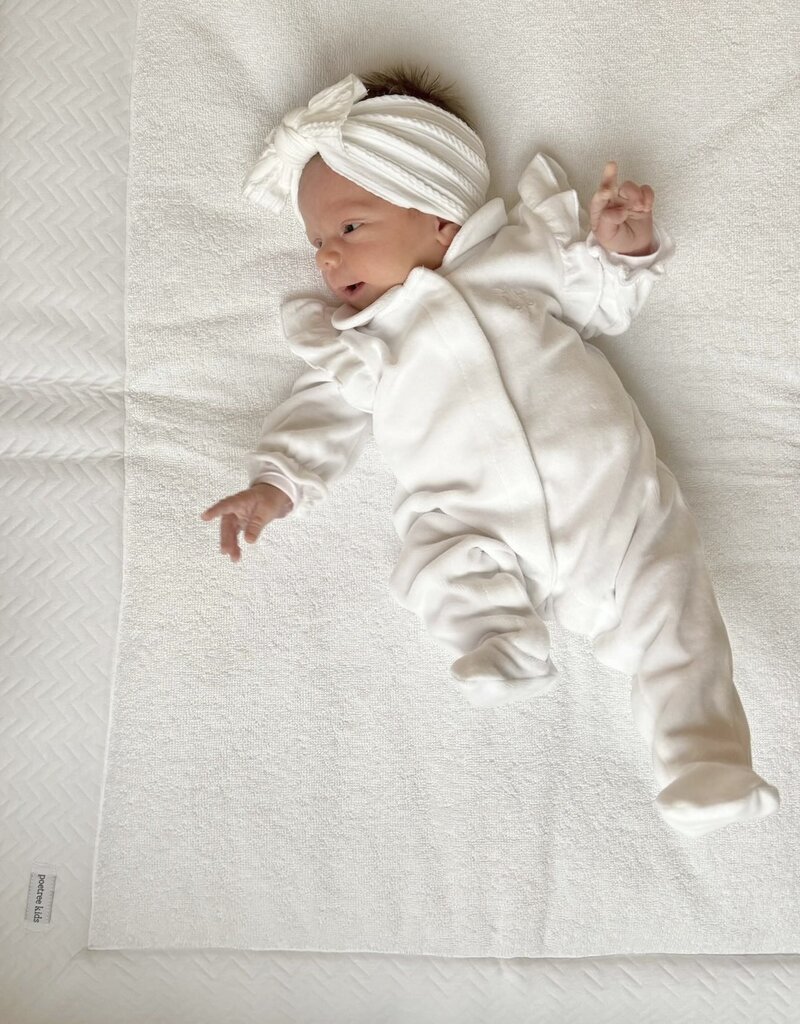Velvet Baby suit with Ruffles White