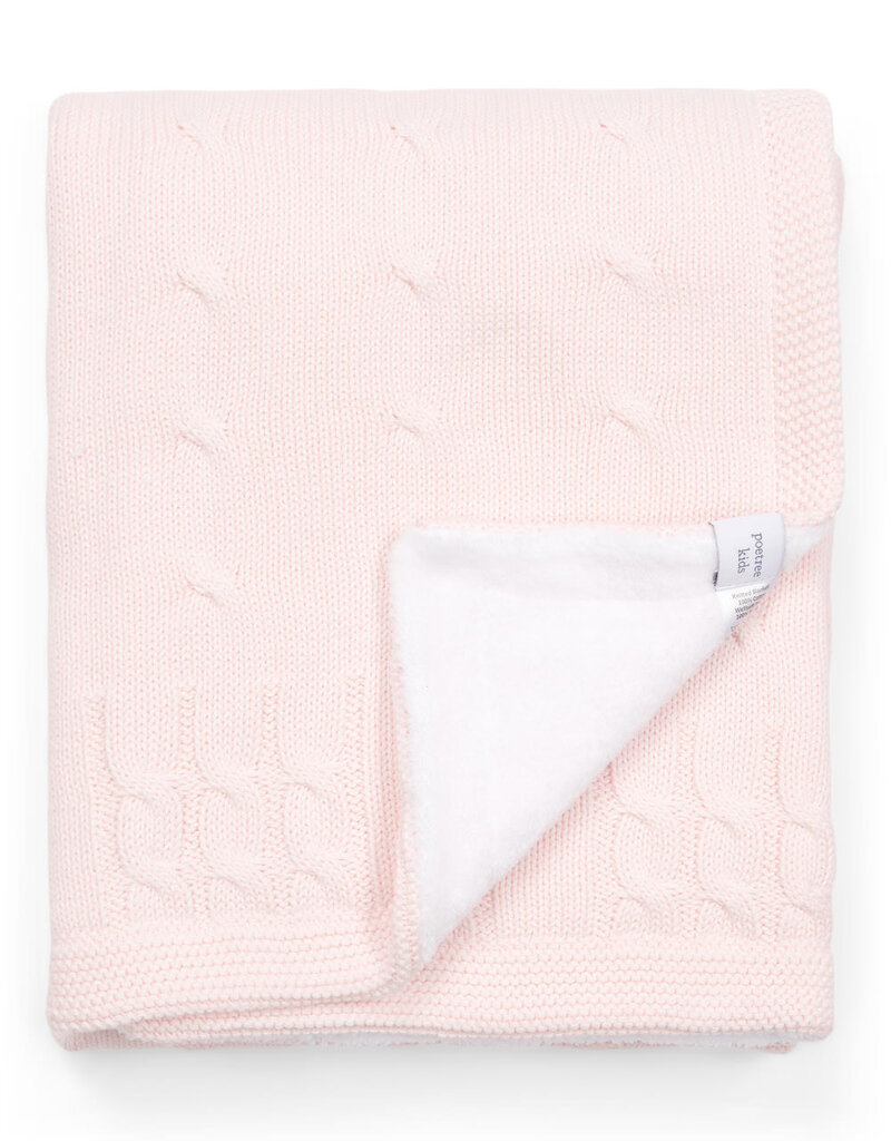 Knitted Baby Crib Blanked lined with fleece 80x100cm Soft Pink