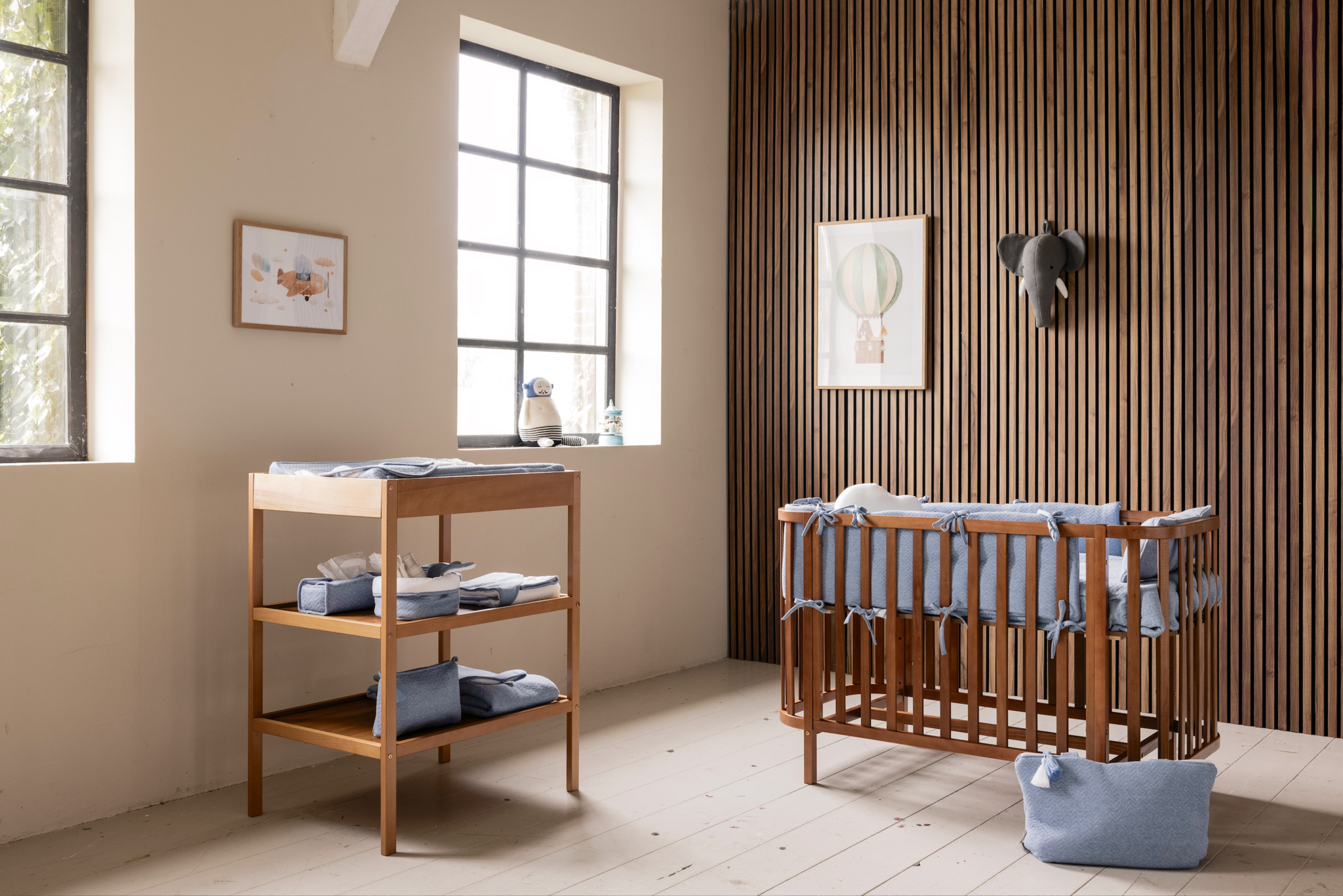 Cot Bumper Chevron Denim Blue