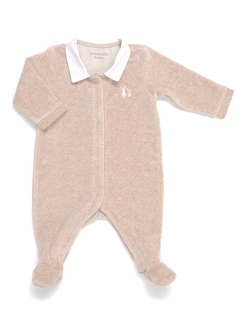 Babypakje Velours Camel met poplin kraagje