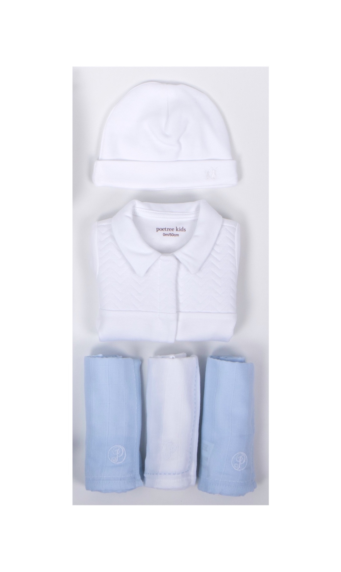 Ensemble-cadeau Chevron White avec bleu tendre