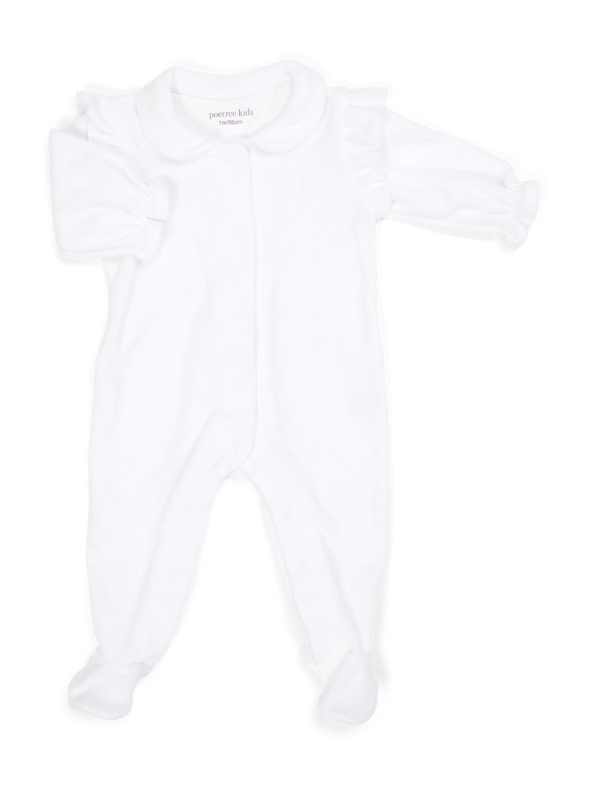 Velvet Baby suit with Ruffles White