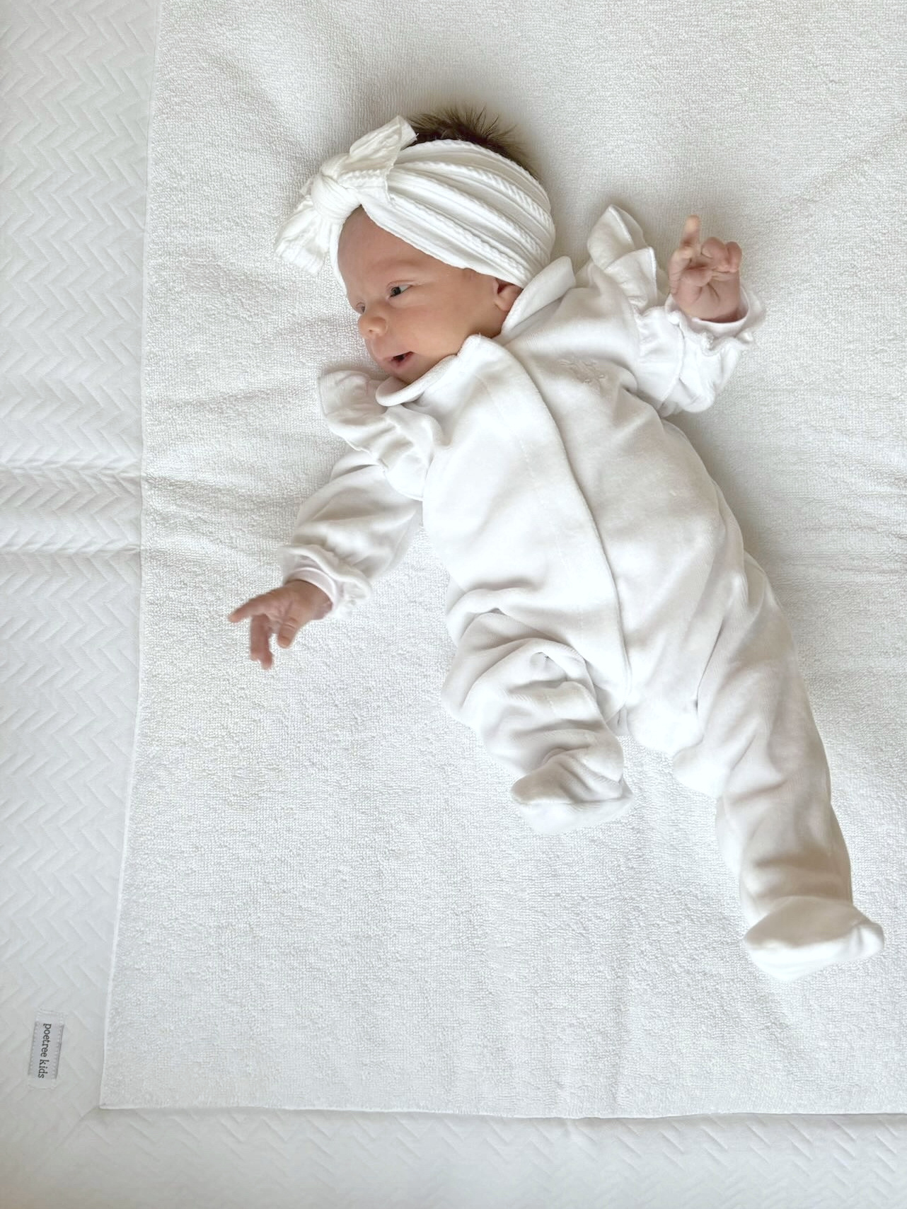Velvet Baby suit with Ruffles White