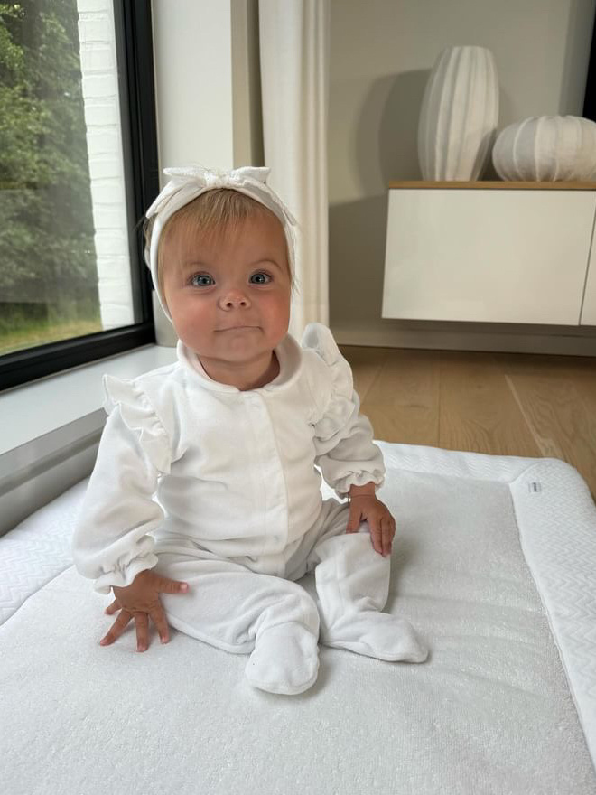 Velvet Baby suit with Ruffles White
