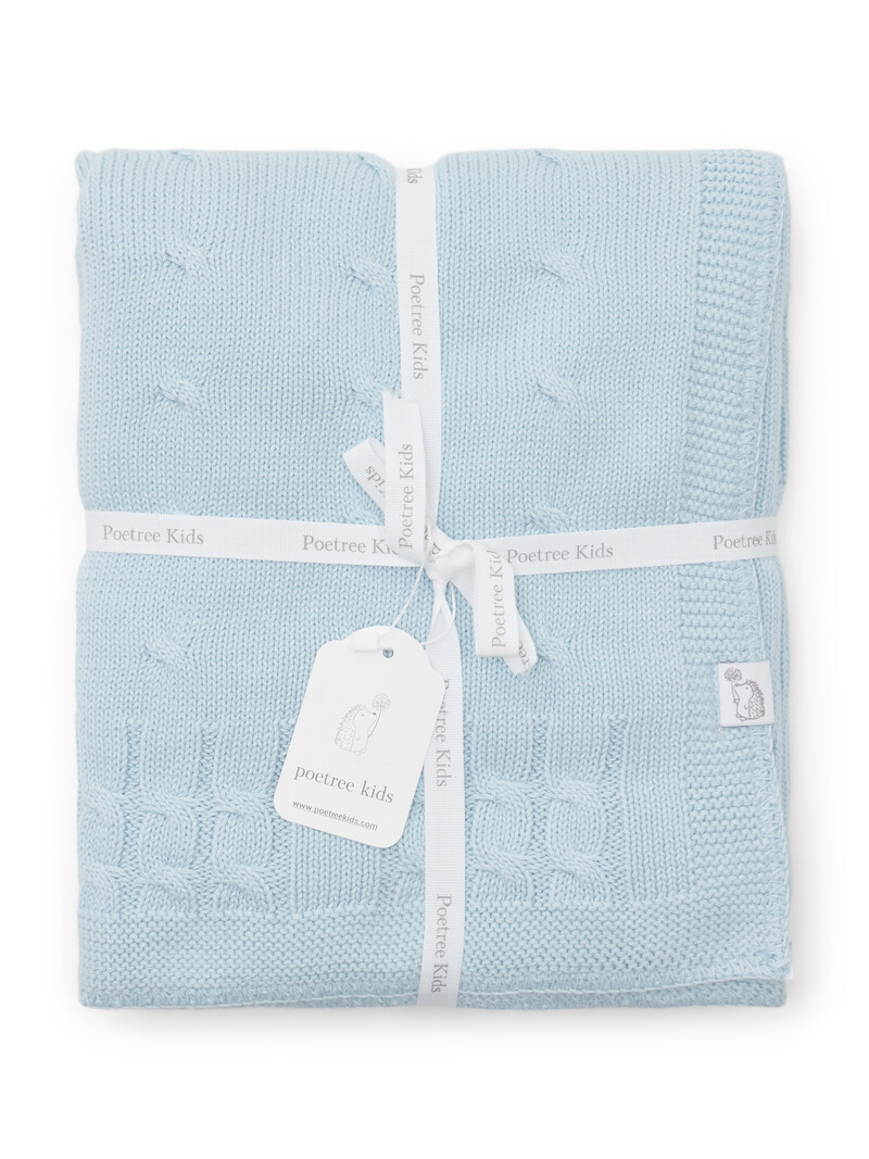 Knitted Baby Crib Blanked Chamonix lined with fleece 80x100cm Light Blue
