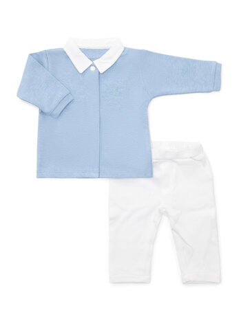 Ensemble bébé 2 pièces chemise bleu jean avec pantalon blanc