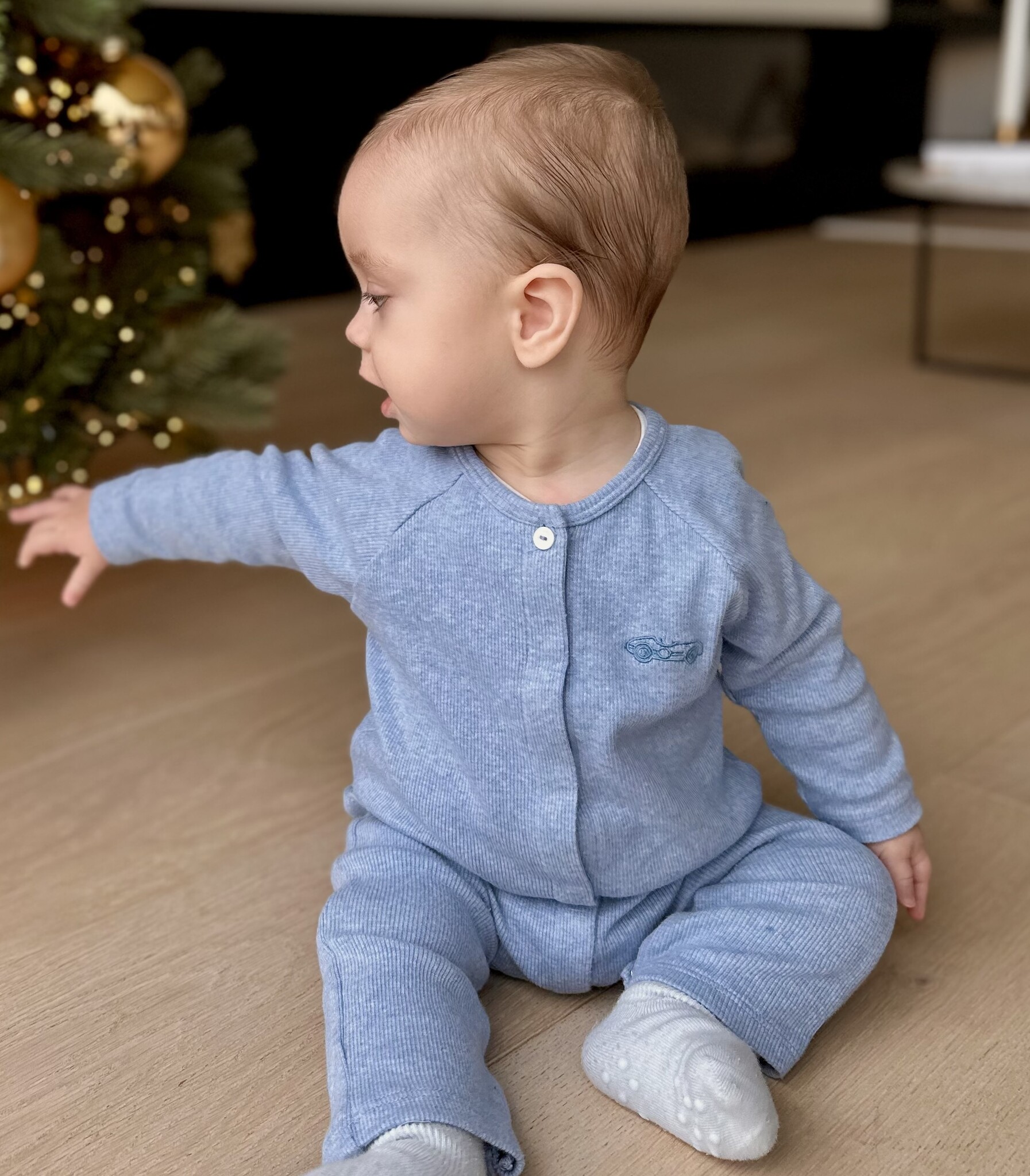 Poetree Kids Ollie Baby suit 2x2 rib Denim Blue